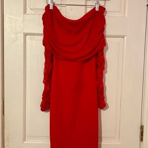 FASHIONOVA RED LONG SLEEVE OFF SHOULDER DRESS